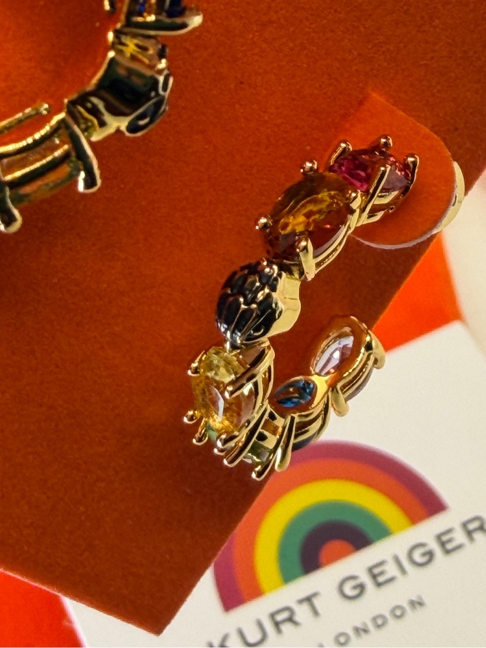 Kurt Geiger London Rainbow Crystal Hoop Earrings Gold Tone NWT $78 - Picture 3 of 12